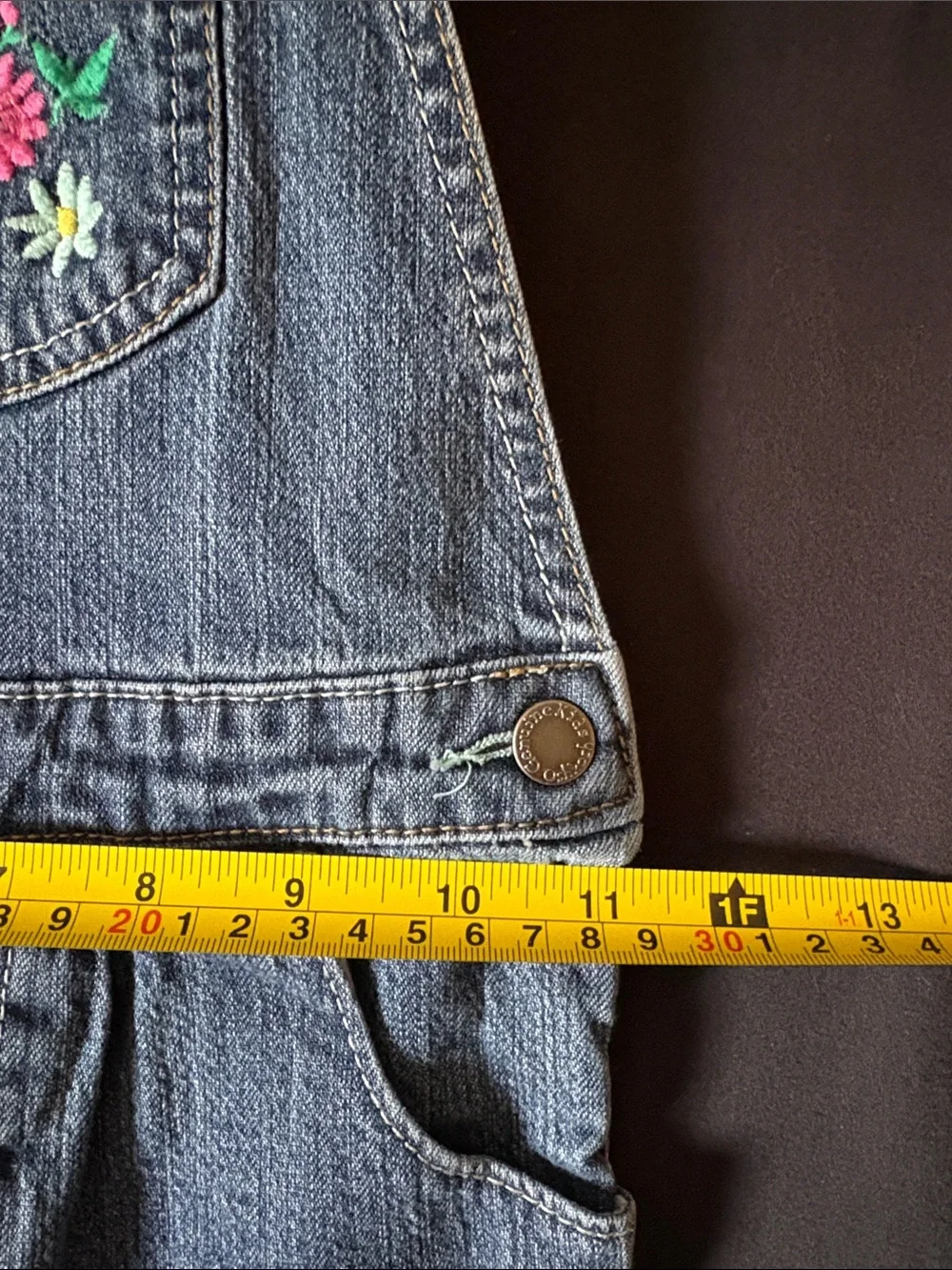 OshKosh B’gosh Girls 3T Denim Overalls Floral Embroidered Pocket Blue